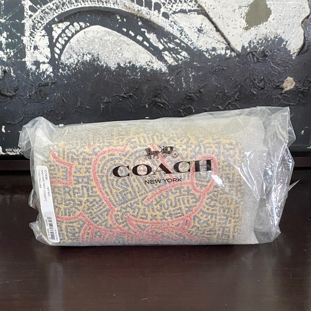 Authentic Coach Disney Mickey Mouse/Keith Haring Small Boxy Cosmetic Case Pouch